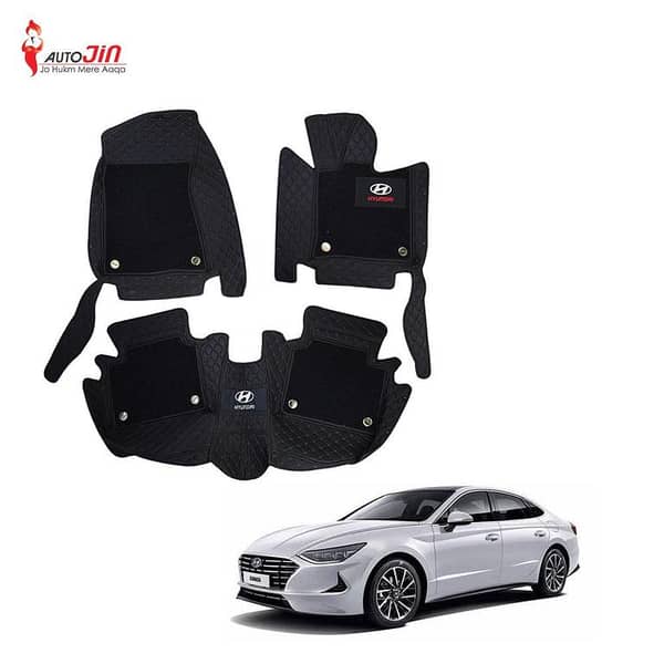 Sogo Luxury 9D Hyundai Sonata Mats With Carpet - Black And Rust 2021-22