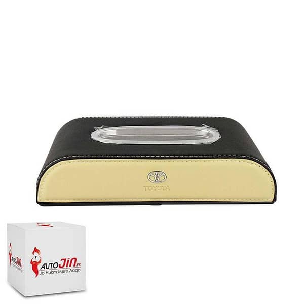 Car Tissue Box High Quality- Toyota Logo - PU Leather - Black & Beige