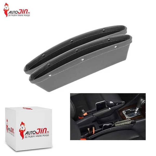 Car Storage PU Leather Seat Gap Filler Organizer Interior Accessories - Grey - Set Of 2