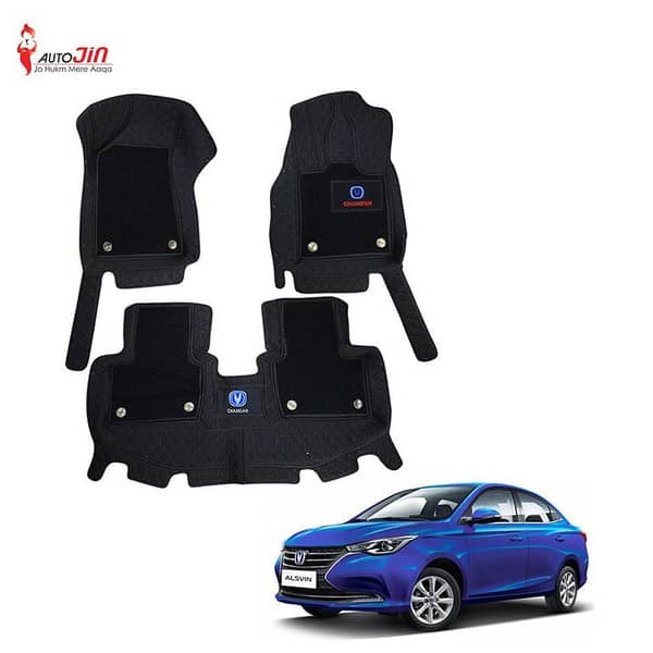 Sogo Luxury 9D Changan Alsvin Mats With Carpet - Black And Rust 2021-22