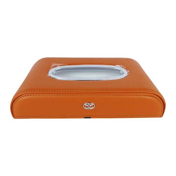 Autojin High Quality Tissue Box For Car - Toyota Logo - Pu Leather - Rust