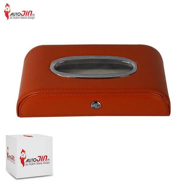 Autojin High Quality Tissue Box For Car - Mg Logo - Pu Leather - Rust