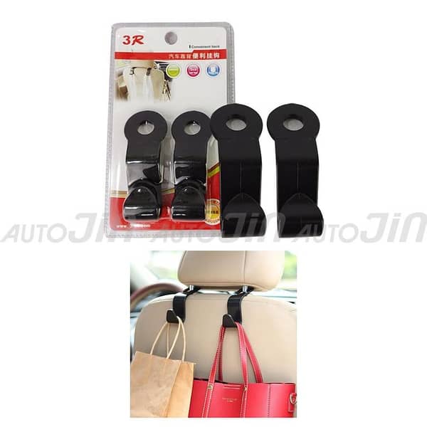 Set of 2 Car Back Seat Organizers - Headrest Clips for Storage