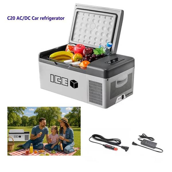 Ice Cube Portable Refrigerator 20 Liter Vehicle, Car, Truck, RV, Boat, Fridge Freezer for Driving, Travel, Fishing, Outdoor