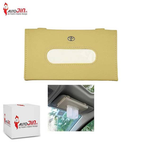 Car Sun Visor Leather Hanging Tissue Box Toyota - Beige