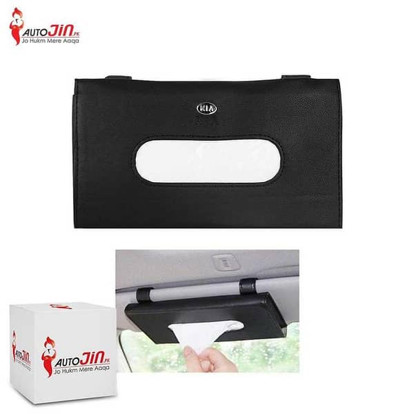 Car Sun Visor Leather Hanging Tissue Box Kia - Black