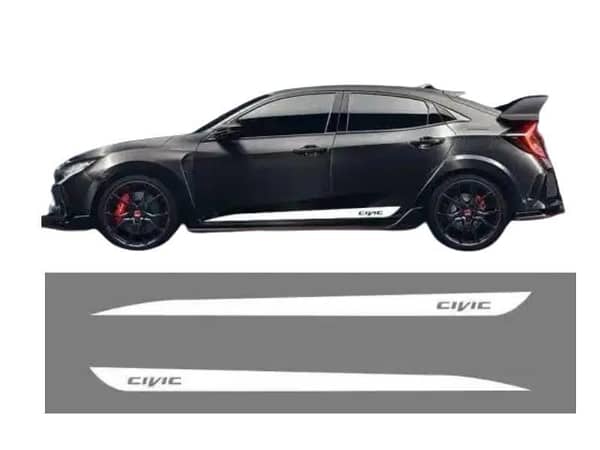 Honda Civic 2016 - 2022 Stickers 2 Piece White Size 196cm x 9cm Side Stripes