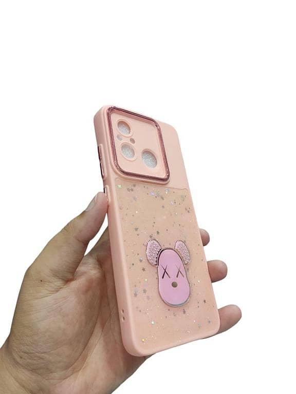 Redmi 12C Shiny Soft Sides Gloomy Bear Glitter  Back Cover