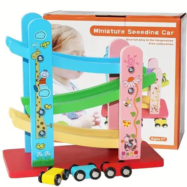 Wooden Ramp Racer Miniature Speeding Car Toy