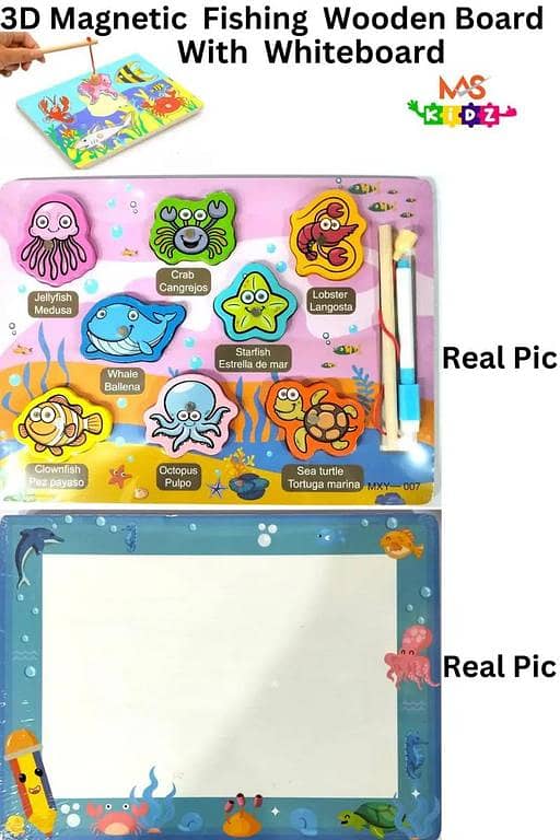 3D Magnetic Fishing Wooden Board with Erasable Whiteboard