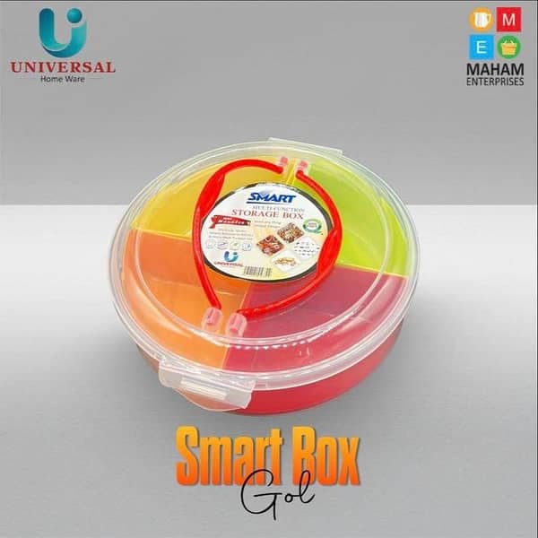 Round Multi Purpose Box Having 4 Sections (With Handles)