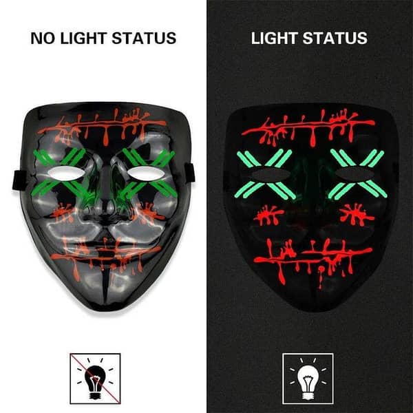 Universal Neon Halloween Mask, Led Purge Mask 3 Lighting Modes For Costplay 1 Pc(Green)