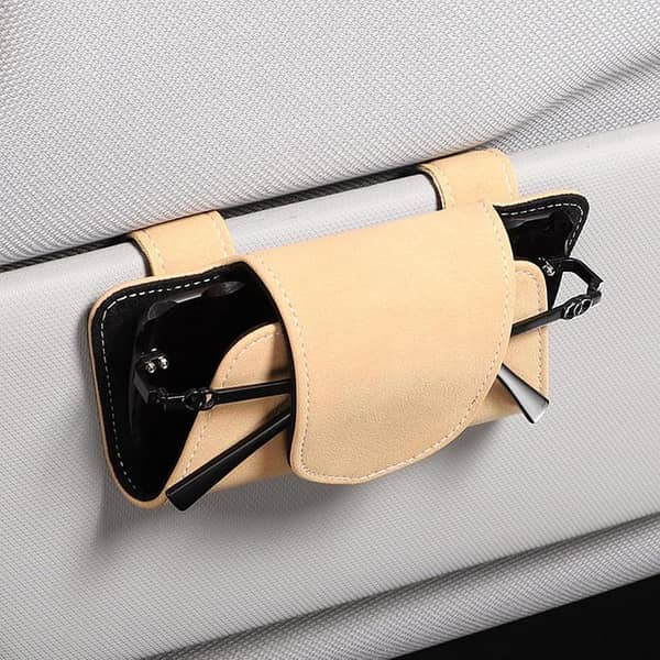 Universal Car Magnetic Clip Sunglass Holder Magnetic PU Leather Sunglass Holder For Car Visor 1 Pc (Beige)