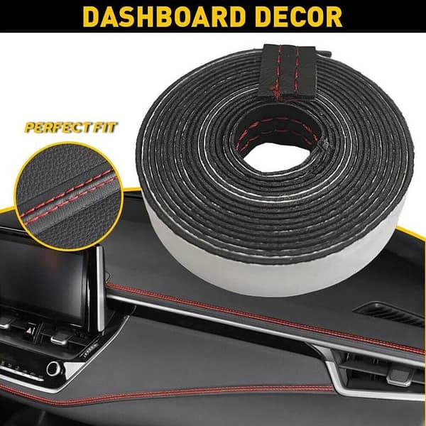 Red Leather Dashboard Strip Sticker - Universal Fit for All Cars (1 Piece)