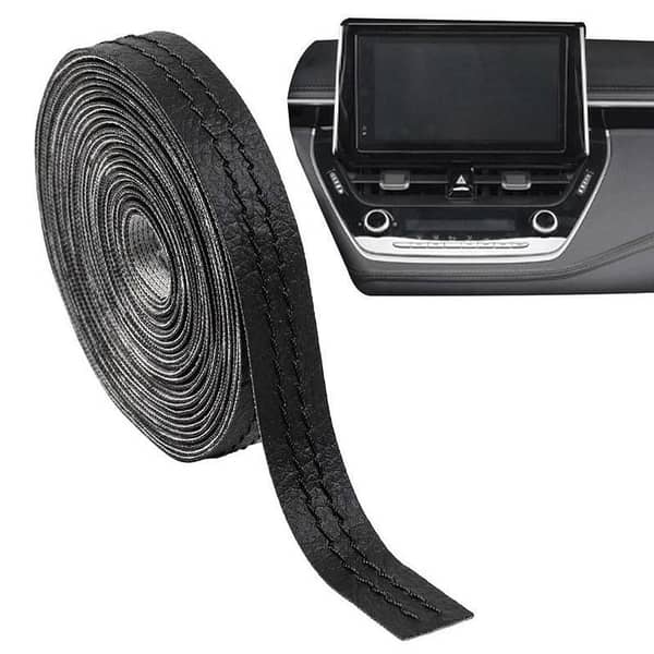 Universal Black Red Leather Dashboard Decorative Strip Sticker for All Cars - 1 Piece