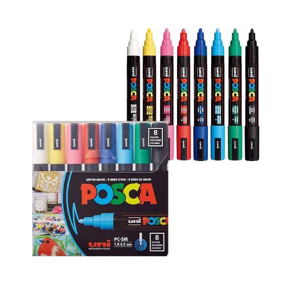 8 Pcs Uni Posca Marker PC-1M Acrylic Waterproof Permanent Graffiti Paint Pen for Rock Mug Ceramic Glass Wood Fabric Painting Supplies