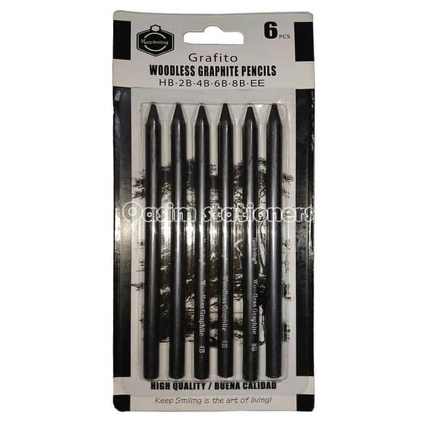 Set Of 6Pcs Woodless Graphite Pencils One Each Of Hb, 2B, 4B, 6B, 8B, Ee For Artistic Sketching And Portrait Making