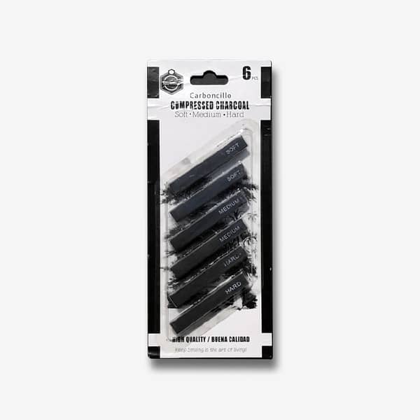 6-Piece Set of Compressed Charcoal Sticks for Sketching and Drawing