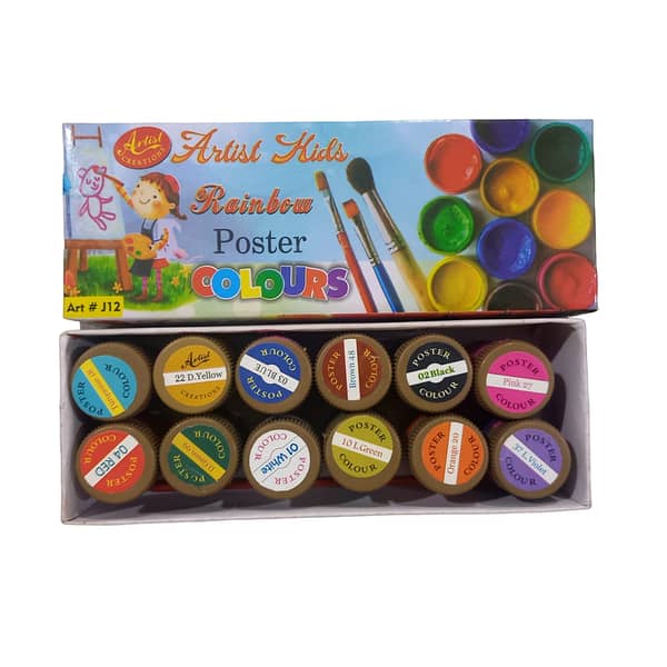 12-Pack of Poster Colors with Brush - 20ml & 30ml