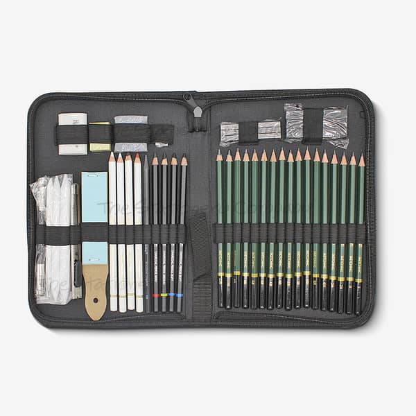 42-Piece Professional Sketch and Drawing Pencil Set with Fabric Pouch, Includes Charcoal Pencils, Blenders, Erasers and More
