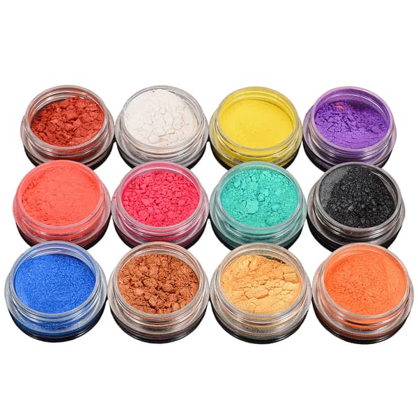 Pack of 12 Mica Powder Pearlescent Color Pigment for Epoxy Resin, Soap Making, Nail Polish, Lip Gloss, Eye Shadow, Slime & Candle