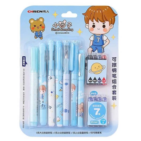 6-Piece Cute Ink Pen Set with 8 Ink Cartridges and 1 Removal Tool