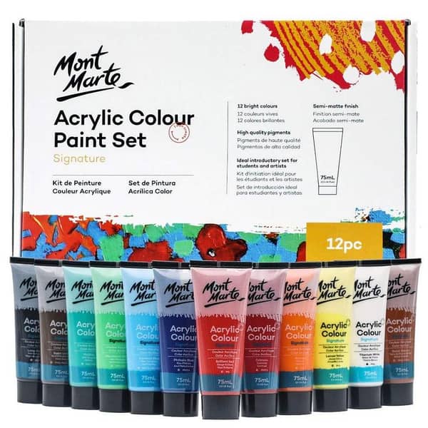 Mont Marte Acrylic Colour Paint Set Signature 12pc x 75ml (2.5 US fl. oz)