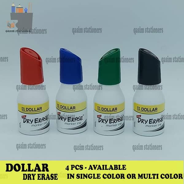 Dry Eraser_ Board Marker Ink-15Ml / White Board Marker Ink Dolllar ( 4 Pcs ) Multicolour