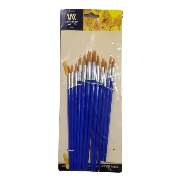 Pack of 12 Round Flat Paint Brushes - Blue