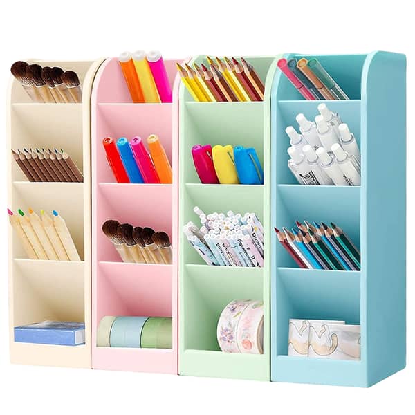 Multi-function 4 Grid Desktop Pen Holder Office School Storage Case 4 Colors Plastic Box Desk Pencil Organizer
