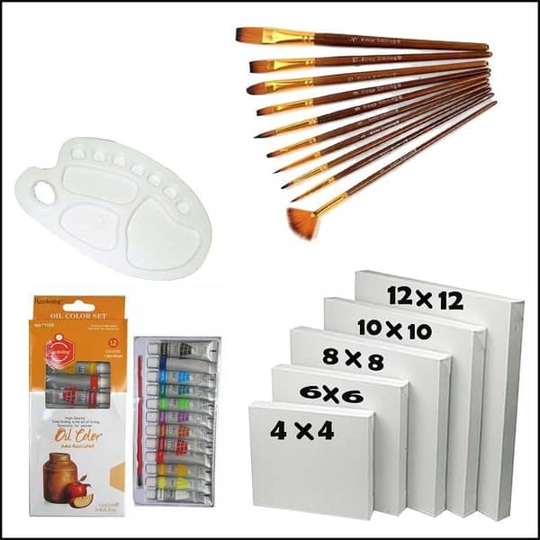 28-Piece Keep Smiling Value Pack for Artists - Canvases, Oil Paints, Unique Brushes, and Palette
