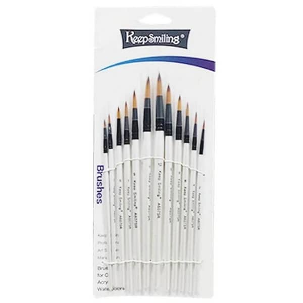Keep_ Smiling A6075R 12pcs Drawing Paint Brush Set Wooden Pointed Tip Round - sizes 1 to 12