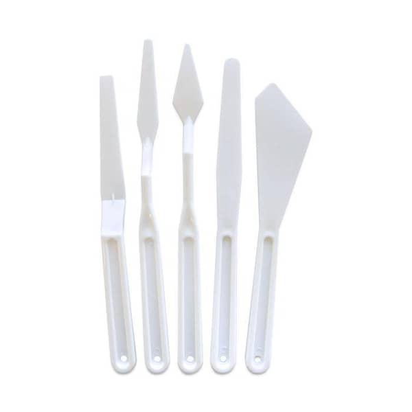 Keep Smiling Palette Knife Set made of Plastic - 5 Painting Spatulas in different shapes - Ideal Painting Knives for the working with paints - Perfectly suitable for Beginners, Professionals and Artists