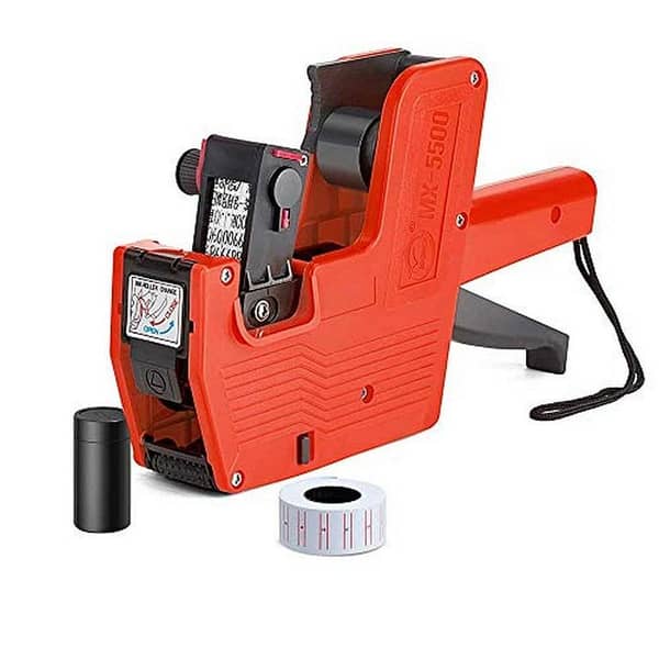 8 Digit Price Tag Machine Labeller +Label Stickers Roll + 1 Ink Roller - Multicolour