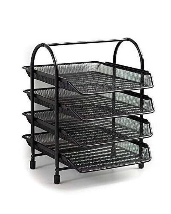 Office 4 Tier Heavy Duty Metal Desktop Letter Tray File Organizer Sorter Desk Document Organizer Shelf Tray Magazine Holder Paper File Newspaper Organizer Tray - Black
