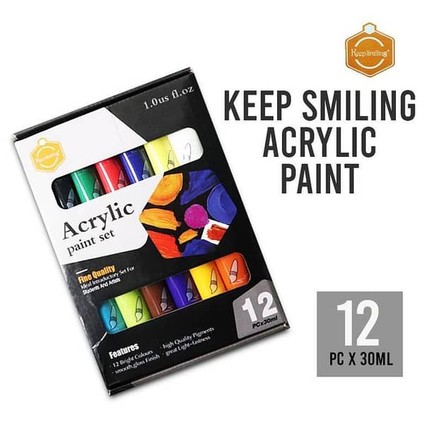 Keep Smiling Acrylic Colour Paints - 30ML, Pack of 12 Tubes