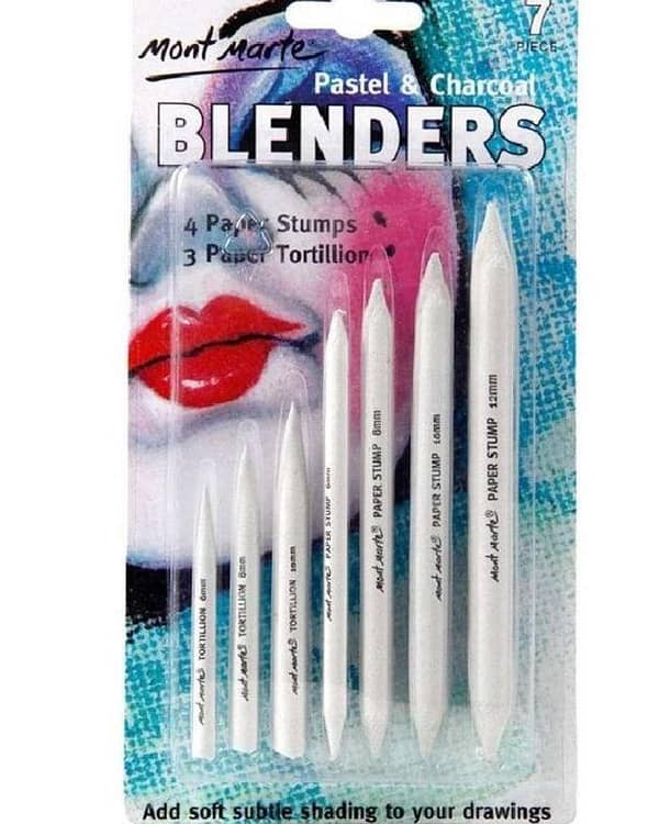 Mont Marte 7-Piece Charcoal Blender Set with Blending Stump Pastels and Tortillion for Sketching