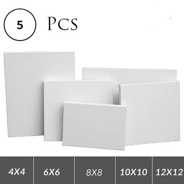 Mix Canvas Pack of 5 4by4+ 6by6+ 8by8+ 10by10+ 12by12 Canvas For Painting Canvas Boards Canvas Panels 100% Small Cotton Stretched Canvas Boards for Painting.