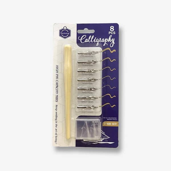 8 Pcs Set 7 Calligraphy Dip Pen Set Nibs, 1 Lacquered Wooden Handle and 1 Plastic Case for Nibs