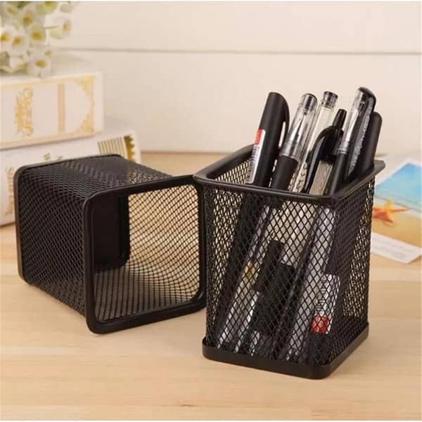 Pack of 2 - Pen Stand and Stationery Holder Metal Mesh - Black