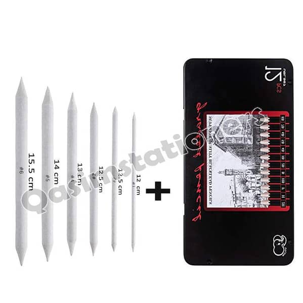 Combo Pack - 12 Metal Sketch Pencils and 6 Charcoal Blenders