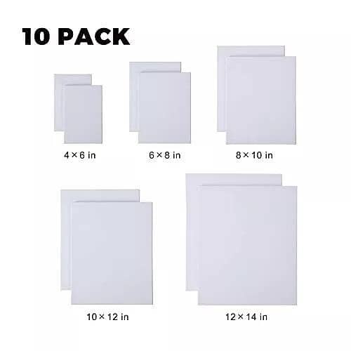 Pack of 10 Rectangle shape Canvas 6x4+ 8x6+ 10x8 + 12x10 + 14x12 inches Canvas For Painting Canvas Boards Canvas Panels 100% Small Cotton Stretched Canvas Boards