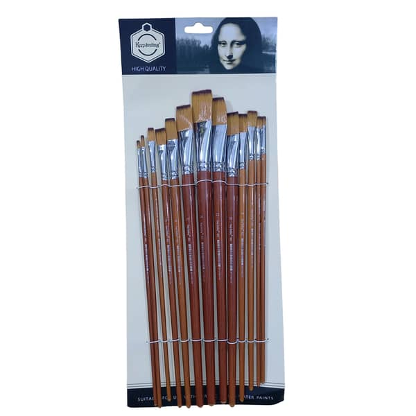 Keep Smiling A6002 13Pcs Nylon Long Handle Flat Paint Brush Set