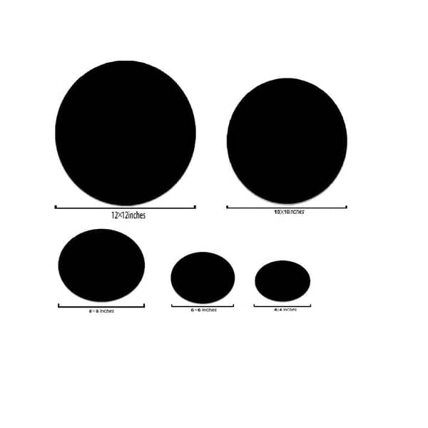 Pack Of 5 Mix Canvas - 4 x 4+ 6 x 6+ 8 x 8+ 10 x 10+ 12 x 12 Inches Round Black 100% Cotton Primed Stretched Canvas Board For Acrylic & Oil Painting - Black