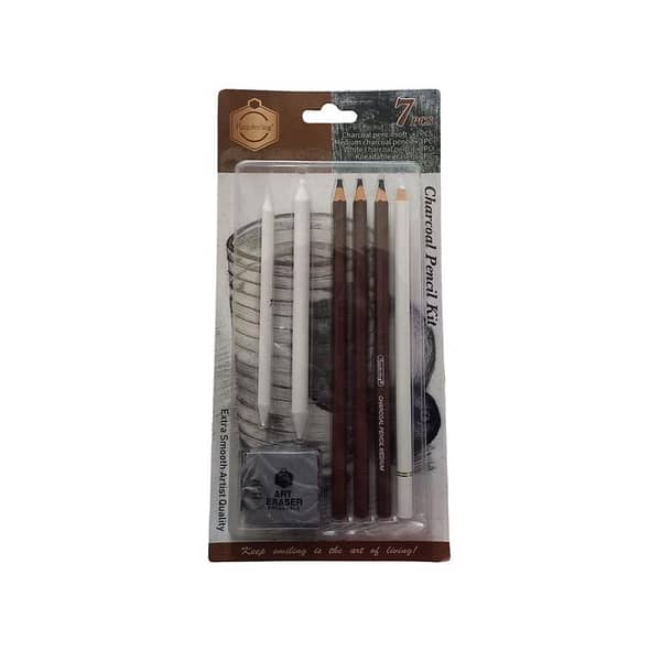7-Piece Keep Smiling Charcoal Pencil Kit for Professional Sketching and Drawing