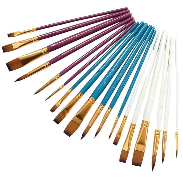 Artist Brush Set - Pack of 6 - 03 Round And 03 Flat Tip - For Base, Acrylic, Oil And Water Color Painting