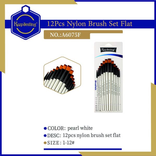 Professional Fine Tip Paint Brush Set Flat Tip Nylon Acrylic Brush for Watercolor Oil Painting 12 Pieces