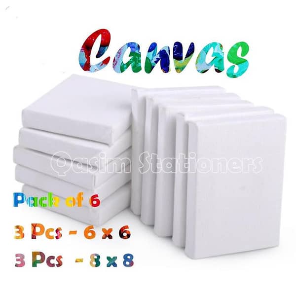 6 Pcs- Value Pack - 2 Size Mini Canvas Boards (3 pcs 6x6 Inches + 3 Pcs 8x8 Inches)