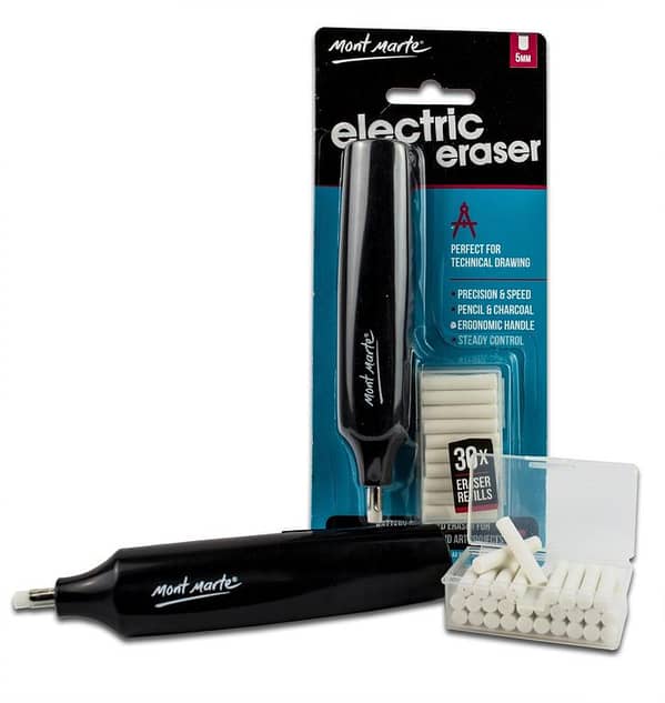 Mont Marte Electric Eraser - 30 Pieces Refills Included, Battery Operated - Ideal for Easy and Comfortable Erasing - 5mm Rubber Eraser - Perfect for Beginners, Professionals and Artists