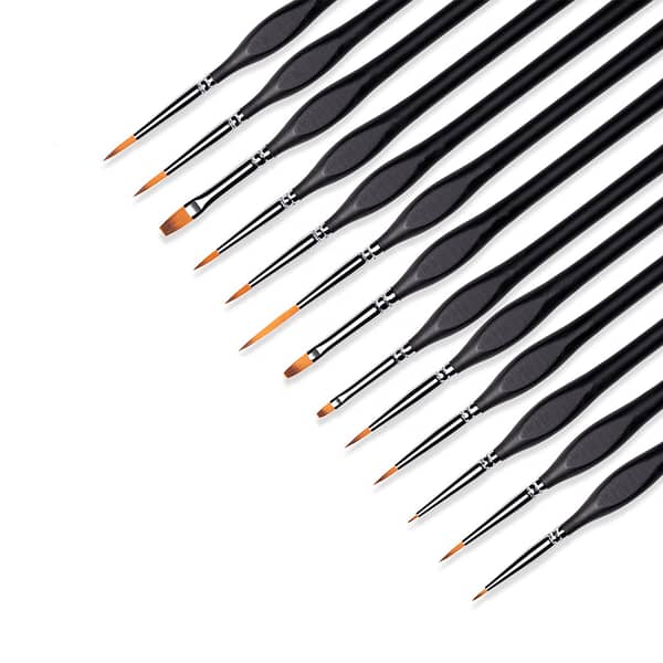 12 Pcs Miniature Fine Detail Paint Brush Set for Acrylic, Watercolor, Oil, Face, Nail, Scale Model Painting, Line Drawing (Black)
